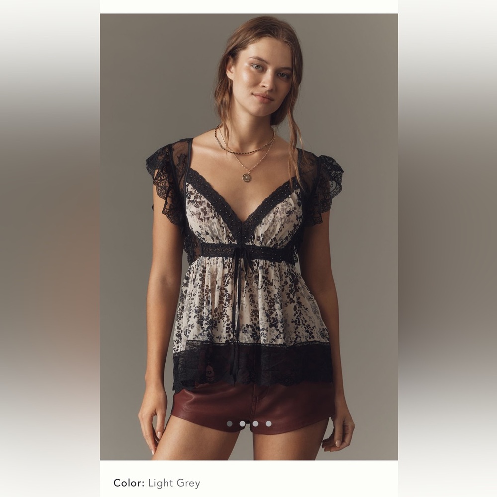 Anthropologie Light Grey and Black Lace Top